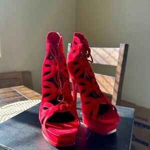 Yves Saint Laurent Red Calfskin Lace-up heels